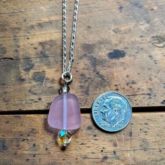 Artisan Jewelry - Pink Sea Glass Pendant Necklace Sterling Silver | Handmade